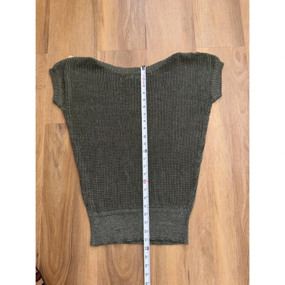 POL Olive Green Sparkle Open Knit Sweater Top Button Shoulder Boho indie M